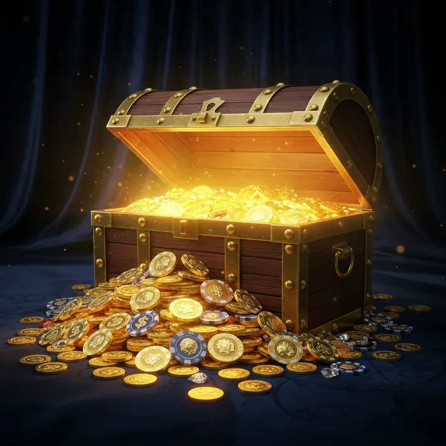 Opened treasure chest full of gold coins
